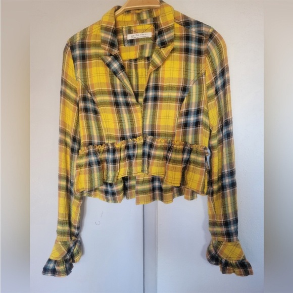 Free People We The free Women’s Yellow Plaid Cropped Top jacket Size XS - Picture 10 of 12